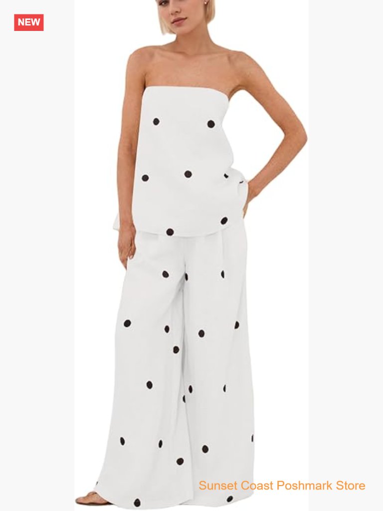 2 Piece Outfits Polka Dot Summer Pants Set Strapless Tube Top High Elastic